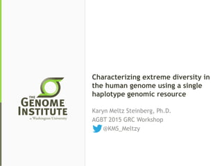 Characterizing extreme diversity in
the human genome using a single
haplotype genomic resource
Karyn Meltz Steinberg, Ph.D.
AGBT 2015 GRC Workshop
@KMS_Meltzy
 