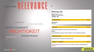 ARGUMENTE
SCHLÜSSIGKE
IT
WAHRHEI
T
BEDEUTSAMKEIT
WICHTIGKEIT
SIGNIFIKANZ
Was heißt ?
 