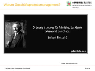 Falk Neubert, Universität Osnabrück Folie 3
Warum Geschäftsprozessmanagement?
Quelle: www.gutezitate.com
 