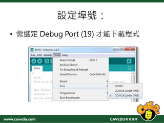 設定埠號：
• 需選定 Debug Port (19) 才能下載程式
 