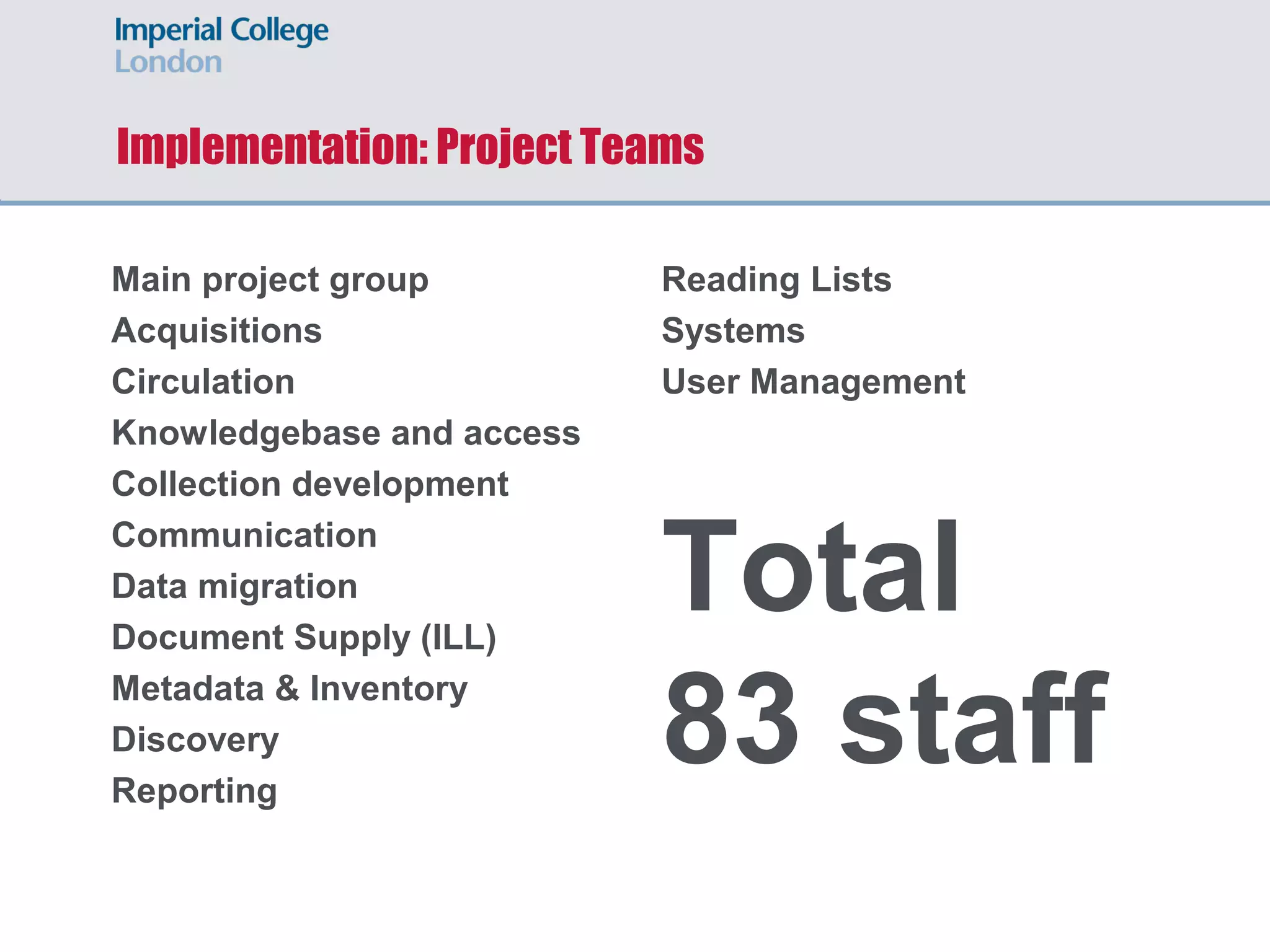 Success factors
Print and e-resource workflows
 