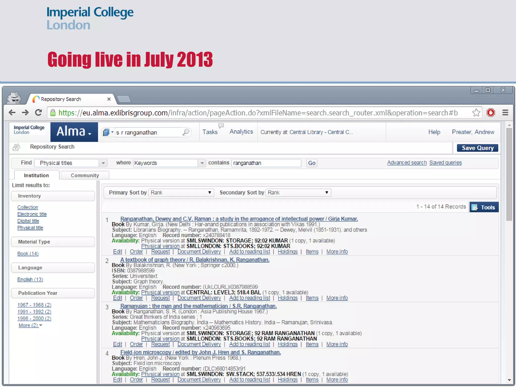 The staff view of Alma
 