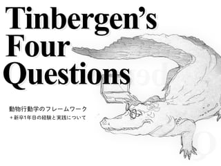Tinberge
Four
Q
動物行動学のフレームワーク
＋新卒1年目の経験と実践について
Tinbergen’s
Four
Questions
by Kanako Fukiage
 