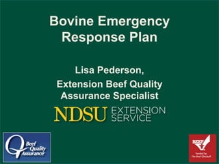 Bovine Emergency
Response Plan
Lisa Pederson,
Extension Beef Quality
Assurance Specialist
 