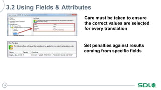 19
3.2 Using Fields & Attributes
Care must be taken to ensure
the correct values are selected
for every translation
Set penalties against results
coming from specific fields
 