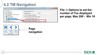 28
4.2 TM Navigation
File -> Options to set the
number of Tus displayed
per page. Max 200 - Min 10
Page
navigation
 