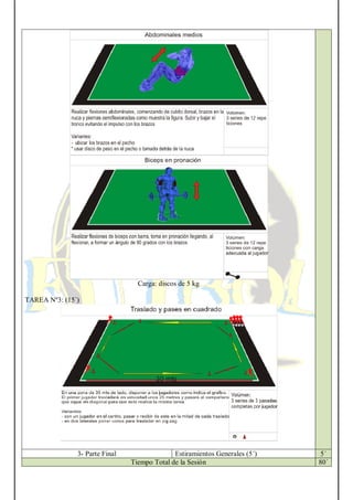 Carga: discos de 5 kg
TAREA Nº3: (15´)
3- Parte Final Estiramientos Generales (5´) 5´
Tiempo Total de la Sesión 80´
 