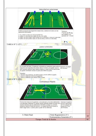 TAREA Nº 2: (25´)
TAREA Nº 3: (25´)
3- Parte Final Trote Regenerativo (5´)
Estiramientos Generales (5´)
10´
Tiempo Total de la Sesión 90´
 