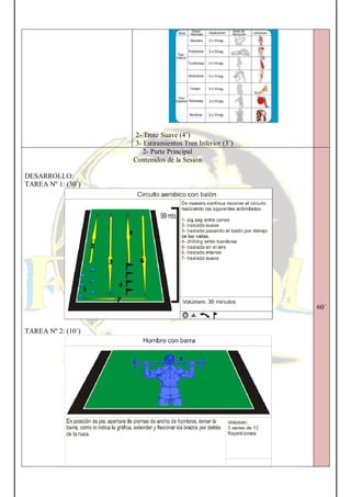 2- Trote Suave (4’)
3- Estiramientos Tren Inferior (3´)
2- Parte Principal
Contenidos de la Sesión
DESARROLLO:
TAREA Nº 1: (30´)
TAREA Nº 2: (10´)
60´
 