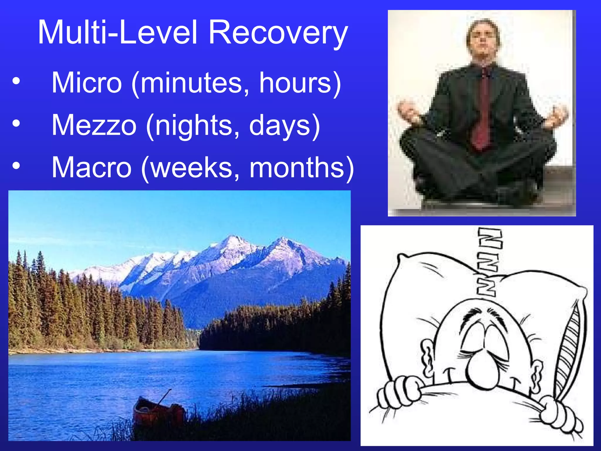 Multi-Level Recovery Micro (minutes, hours) Mezzo (nights, days) Macro (weeks, months) 