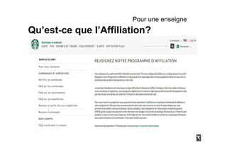 Qu’est-ce que l’Affiliation?
Pour une enseigne
 