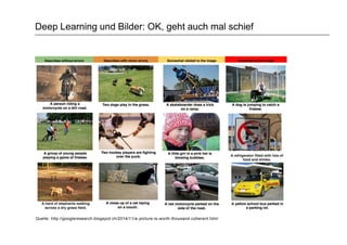 Deep Learning und Bilder: OK, geht auch mal schief
Quelle: http://googleresearch.blogspot.ch/2014/11/a-picture-is-worth-thousand-coherent.html
 