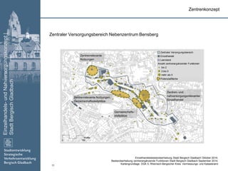Einzelhandels-undNahversorgungskonzept|
StadtBergischGladbach
11
Zentraler Versorgungsbereich
Einzelhandel
Leerstand
Anzahl zentrenergänzender Funktionen
bis 2
2 bis 5
mehr als 5
0 150
Meter
Zentraler Versorgungsbereich Nebenzentrum Bensberg
Zentrenkonzept
Zentrenrelevante Nutzungen,
Gemeinschaftsstellplätze
Zentrenrelevante
Nutzungen
Zentren- und
nahversorgungsrelevanter
Einzelhandel
Gemeinschafts-
stellplätze
Einzelhandelsbestandserhebung Stadt Bergisch Gladbach Oktober 2014;
Bestandserhebung zentrenergänzende Funktionen Stadt Bergisch Gladbach September 2014;
Kartengrundlage: DGK 5, Rheinisch-Bergischer Kreis: Vermessungs- und Katasteramt
Potenzialfläche
 