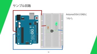 14
サンプル回路
Arduinoの5VとGNDに
つなぐ。
 