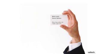 Mark Lewis
Senior Advisor
Blog: blog.valtech.dk
Twitter: @mmark
 