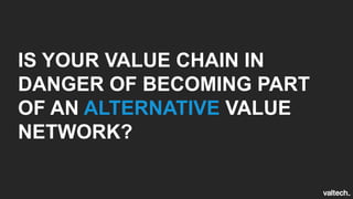 IS YOUR VALUE CHAIN IN
DANGER OF BECOMING PART
OF AN ALTERNATIVE VALUE
NETWORK?
 