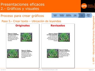 APM–AdvancedPerformanceManagement
APM
Advanced
Performance
Management
APM
página 612.10.13 APM – Presentaciones eficaces v100
Presentaciones eficaces
2.- Gráficos y visuales
Proceso para crear gráficos
Paso 5.- Crear texto – Ubicación de leyendas
Figura 5. Planta
carnosa resistente.
Se trata de una
planta carnosa que
necesita poco agua y
es resistente a las
heladas
Originales
Figura 5. Planta
carnosa resistente.
Se trata de una
planta carnosa que
necesita poco agua y
es resistente a las
heladas
Revisados
Figura 5. Planta
carnosa resistente.
Se trata de una
planta carnosa que
necesita poco agua y
es resistente a las
heladas
Figura 5. Planta
carnosa resistente.
Se trata de una
planta carnosa que
necesita poco agua y
es resistente a las
heladas
 