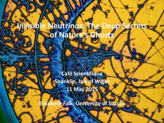 12/11/09 E. Falk, U. of Sussex 1
Invisible Neutrinos: The Deep Secrets
of Nature’s Ghosts
Café Scientifique
Shanklin, Isle of Wight
11 May 2015
Elisabeth Falk, University of Sussex
 