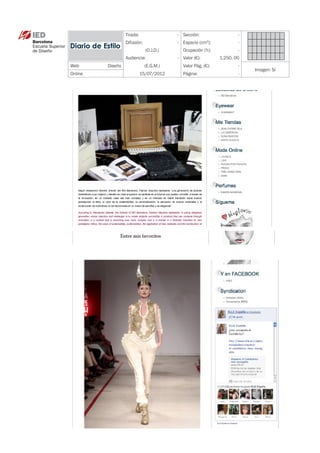 Tirada:                - Sección:                  -
             Difusión:              - Espacio (cm ):
                                                   2
                                                                -
                         (O.J.D.)     Ocupación (%):            -
             Audiencia:             - Valor (€):        1.250, 00
WebDiseño               (E.G.M.)     Valor Pág. (€):           -
                                                                    Imagen: Sí
Online                 15/07/2012     Página:                   -
 