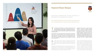 Koperasi Siswa Bangsa
he Sampoerna School System is an education pathway that unites
our boarding schools network (ASBI – the Sampoerna Academy) to an
international-affiliated university (USBI – the Sampoerna University) in
support of a student-owned and professionally managed cooperative, Koperasi
Siswa Bangsa (KSB).
A great example of the sustainability upheld by Putera Sampoerna Foundation
(PSF), KSB is a networking platform which provides job placement and
career development for its alumni members. Upon completing their studies,
KSB members are encouraged to give back to the cooperative. This will
serve as the means whereby prospective and future members are provided
the same opportunities.
ampoerna School System merupakan jalur pendidikan yang menyatukan
jaringan sekolah berasrama (ASBI–the Sampoerna Academy) dan
universitas beraliansi mitra internasional (USBI–the Sampoerna University),
dengan dukungan koperasi siswa yang dikelola secara profesional, Koperasi Siswa
Bangsa (KSB).
Berpedoman pada prinsip keberlanjutan dari Putera Sampoerna Foundation (PSF),
KSB adalah wadah memperluas jaringan yang menyediakan penempatan kerja dan
pengembangan karir bagi para anggota alumni. Setelah menyelesaikan studi, para
anggota KSB diundang untuk berkontribusi kembali melalui KSB. Kegiatan ini bertujuan
agar para anggota lainnya bisa mendapatkan kesempatan yang sama.
T
S
Outstanding KSB members include Jawahirul
Mahbubi, a student of Universitas Airlangga.
He was a top-performing student for 2014 and
participated in a number of events including the
APEC CEO Summit 2013 – Voices of the Future,
Temasek Foundation Leadership Enrichment and
Regional Networking at the National University of
Singapore and the 6th UNAOC Global Forum. He
also joined the US CampusTrip and was the winner
of the Movie Competition International Education
Week 2012. Mia Yuli is another Universitas
Salah satu anggota KSB berprestasi adalah Jawahirul
Mahbubi, mahasiswa Universitas Airlangga. Mahasiswa
unggulan pada 2014 ini telah berpartisipasi dalam
sejumlah kegiatan, seperti APEC CEO Summit 2013 –
Voices of the Future, Temasek Foundation Leadership
Enrichment and Regional Networking di National
University of Singapore, dan 6th UNAOC Global
Forum. Ia pun mengikuti US Campus Trip dan menjadi
pemenang dalam Movie Competition International
Education Week 2012. Mia Yuli, mahasiswi Manajemen
Universitas Airlangga dengan IPK 3,68, adalah salah
KSB MEMBERIKAN BANTUAN PENDIDIKAN KOMPREHENSIF
BAGI SISWA BERPRESTASI DARI KELUARGA PRASEJAHTERA
KSB EXTENDS COMPREHENSIVE STUDENT ASSISTANCE TO
BRILLIANT BUT DISADVANTAGED STUDENTS
28 29
 