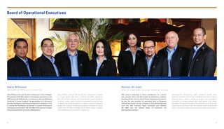 From left to right: Sakto Wibisono, Hairun Ali Gani, Daryl Forde, Albertina Dwita Harliani
Sakto Wibisono has over 20 years of experience in the IT industry.
He graduated with MSc degree in Knowledge Engineering from
CIBIT-Utrecht the Netherlands, in cooperation with the Middlesex
University in London, England. His specialization is in the area of
Business Intelligence and Enterprise Application Integration. Prior
to joining the Foundation, he worked in several multinational
companies such as Oracle, SAP and IBM in the areas of Pre-sales,
Channel Development and Project Management.
Sakto Wibisono memiliki lebih dari 20 tahun pengalaman di bidang
TI. Ia lulus dengan gelar M.Sc. di bidang knowledge engineering
dari CIBIT–Utrecht, Belanda, yang berkolaborasi dengan Middlesex
University, London, Inggris. Ia memiliki spesialisasi di bidang business
intelligence dan enterprise application integration. Sebelum bergabung
dengan PSF, ia bekerja di beberapa perusahaan multinasional, seperti
Oracle, SAP dan IBM di berbagai posisi terkait dengan pre-sales,
channel development, dan project management.
Board of Operational Executives
I N F O R M AT I O N T E C H N O L O G Y D I R E C T O R
Sakto Wibisono
With years of experience in school management, as a lecturer
and educator, Hairun Ali Gani heads the Sampoerna Academy
Boarding School. Prior to joining Putera Sampoerna Foundation,
he was the vice principal for secondary level at Singapore
International School. He has a degree in International Business
from the San Francisco State University and received
his MBA from the Helsinki School of Economics and
Business Administration.
Berpengalaman bertahun-tahun dalam manajemen sekolah selaku
dosen dan pendidik, Hairun Ali Gani mengepalai Sampoerna Academy
Boarding School. Sebelum bergabung dengan Putera Sampoerna
Foundation, ia menjabat sebagai wakil kepala sekolah untuk tingkat
pendidikan menengah di Singapore International School. Ia meraih gelar
sarjana bisnis internasional dari San Fransisco State University dan
M.B.A. dari Helsinki School of Economics & Business Administration.
From left to right: Seskia Agil Balfas, M. Aman Wirakartakusumah, Richard Carpenter, Ben Suadi
H E A D O F S A M P O E R N A A C A D E M Y B O A R D I N G S C H O O L
Hairun Ali Gani
94 95
 