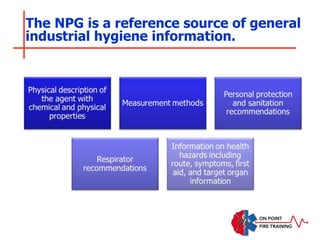 The NPG is a reference source of general
industrial hygiene information.
 