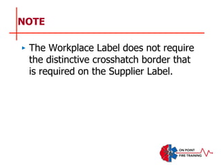 NOTE
‣ The Workplace Label does not require
the distinctive crosshatch border that
is required on the Supplier Label.
 