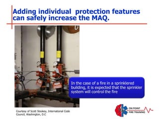 Adding individual protection features
can safely increase the MAQ.
Courtesy of Scott Stookey, International Code
Council, Washington, D.C
 