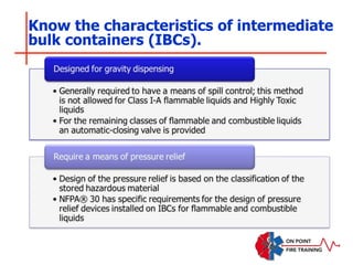 Know the characteristics of intermediate
bulk containers (IBCs).
 
