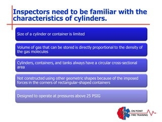 Inspectors need to be familiar with the
characteristics of cylinders.
 