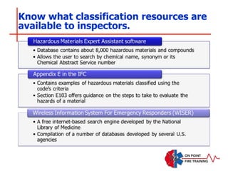 Know what classification resources are
available to inspectors.
 