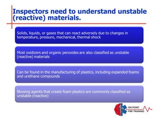 Inspectors need to understand unstable
(reactive) materials.
 