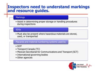 Inspectors need to understand markings
and resource guides.
 