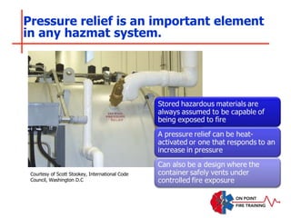 Pressure relief is an important element
in any hazmat system.
Courtesy of Scott Stookey, International Code
Council, Washington D.C
 