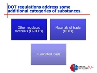 DOT regulations address some
additional categories of substances.
 