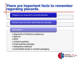 There are important facts to remember
regarding placards.
 