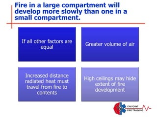 Fire in a large compartment will
develop more slowly than one in a
small compartment.
 