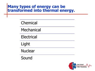 Many types of energy can be
transformed into thermal energy.
 