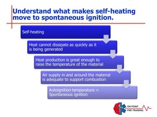 Understand what makes self-heating
move to spontaneous ignition.
 