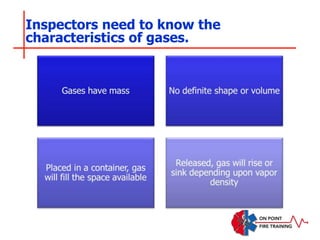 Inspectors need to know the
characteristics of gases.
 