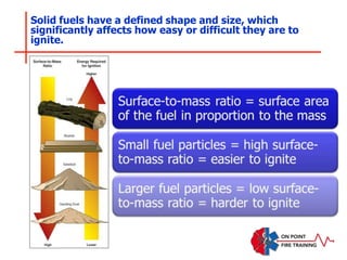 Solid fuels have a defined shape and size, which
significantly affects how easy or difficult they are to
ignite.
 