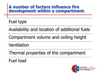 A number of factors influence fire
development within a compartment.
 