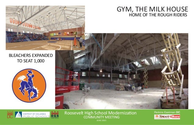 Roosevelt High School Moderniza on
COMMUNITY MEETING
JUNE 2015
GYM, THE MILK HOUSE
BLEACHERS EXPANDED
TO SEAT 1,000
HOME O...