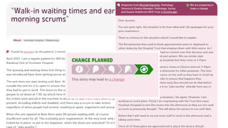 • Make sure everyone is alerted and the right people can
respond
• Scheduled reports by trust/site/department
• Respond to NHS Choices postings via Patient Opinion
• Story can be tagged to multiple providers - see the
whole care pathway
• Multiple responses per story
• Show the patient, the public, your commissioners that
you are making changes
 