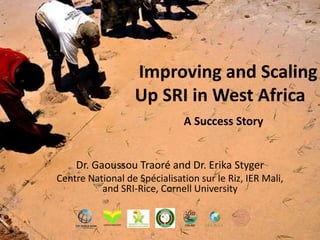 Improving and Scaling
Up SRI in West Africa
Dr. Gaoussou Traoré and Dr. Erika Styger
Centre National de Spécialisation sur le Riz, IER Mali,
and SRI-Rice, Cornell University
A Success Story
 