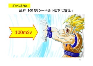 138
政府「100ミリシーベルト以下は安全」
100mSv
ざっくり言うと
 