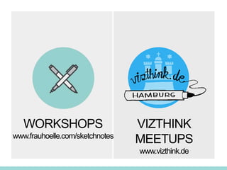WORKSHOPS
www.frauhoelle.com/sketchnotes
VIZTHINK
MEETUPS
www.vizthink.de
 