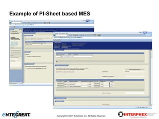 Example of PI-Sheet based MES




                 Copyright © 2007, EnteGreat, Inc. All Rights Reserved.
 