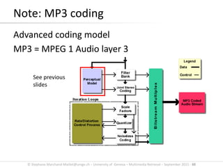 © Stephane.Marchand-Maillet@unige.ch – University of Geneva – Multimedia Retrieval – September 2015 - 88
Note: MP3 coding
Advanced coding model
MP3 = MPEG 1 Audio layer 3
See previous
slides
 