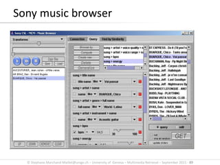 © Stephane.Marchand-Maillet@unige.ch – University of Geneva – Multimedia Retrieval – September 2015 - 89
Sony music browser
 